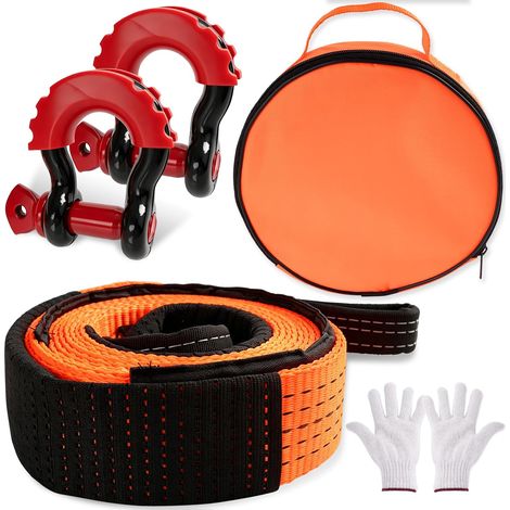 Sangle de Remorquage 10T 5m x 5cm, Corde de Remorquage Auto avec 2 Crochets Renforcés, Bandes Réfléchissantes, Gants et Sac de Rangement pour Voiture, SUV, Camion et 4x4 (1/5)