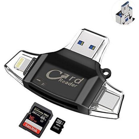 Trade Shop - SPEICHERKARTENLESER 4 IN 1 OTG USB MICRO USB TYP C LIGHTNING ID-R008 - (1/3)