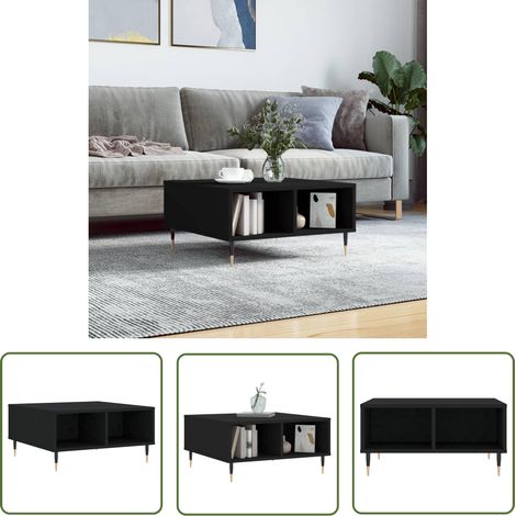 The Living Store Table basse noir 60x60x30 cm bois d'ingénierie - Table Basse - Meuble Salon - Table D'appoint - Table Design - Table Noire (1/5)