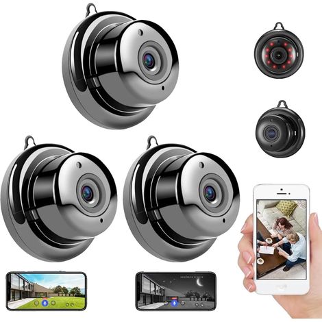 Lot de 3 caméras de sécurité d'intérieur sans fil HD 1080p ultra invisibles sans fil, grand angle de 170°, longue durée de vie de la batterie, sans fil, sans perçage, caméra de sécurité intérieure (1/5)