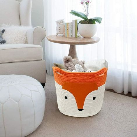 VURAHOME - Panier à Linge en Corde de Coton, Renard Orange Paniers de Rangement Pliables Animal Mignon Panier à Jouets Avec Poignées Pour Décoration de Chambre Vêtements Enfants (35CM x 32CM) (1/3)