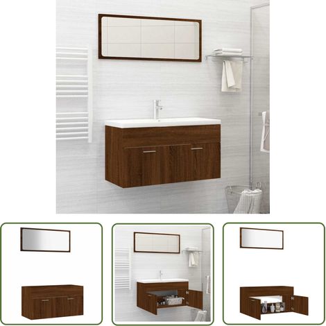 The Living Store 2-tlg. Badmöbel-Set Braun Eichen-Optik Holzwerkstoff - Badmöbel Set - Holzschrank - Wascht Tisch - Spiegelschrank - Badezimmer Einrichtung (1/5)