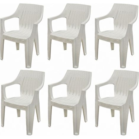 Set 6 Sedie con Braccioli Polyrattan Esterno Giardino Modello Laura Bianco