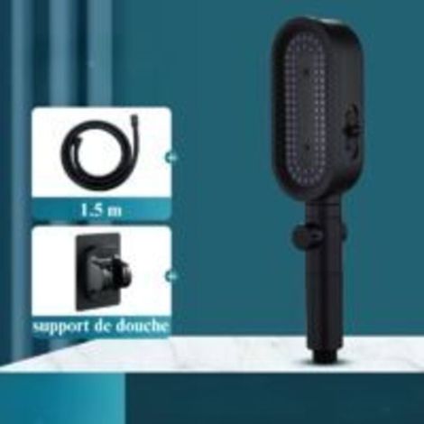 Pommeau de douche 3 modes, adoucisseur d'eau et buses anti-obstruction. 1,5 mètres de tuyau flexible + support.Système de lavage puissant intégré pour nettoyer les baignoires(noir). (1/3)