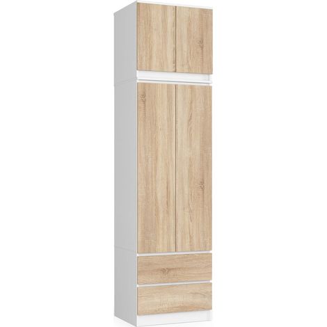 Armadio AKORD S60 con sopralzo Bianca 60 cm 2 ante 2 cassetti inserto frontale Sonoma Quercia 60x51x234 cm