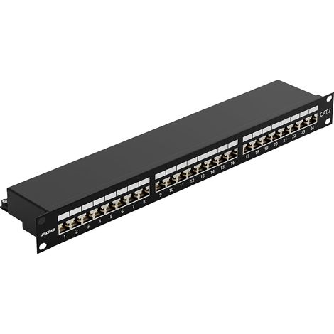 24-Port CAT 7 Patch Panel - 19" Rack Mount - Shielded RJ45 Server Mount - Shielded Network Patch Panel for Gigabit Network Switch (1/5)