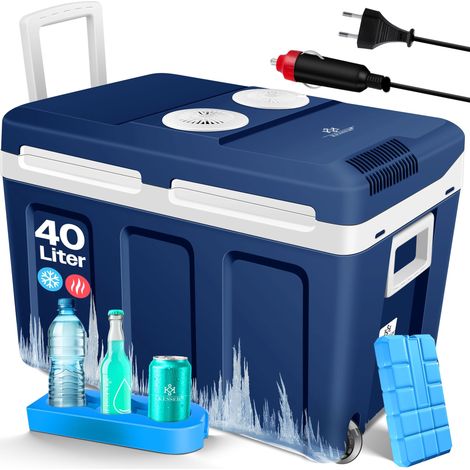 KESSER® 40L Kühlbox mit Rollen  zum Warmhalten und Kühlen  thermo-Elektrische Kühlbox  12 Volt und 230 Volt Mini-Kühlschrank  Thermobox für Auto  40L / Navy