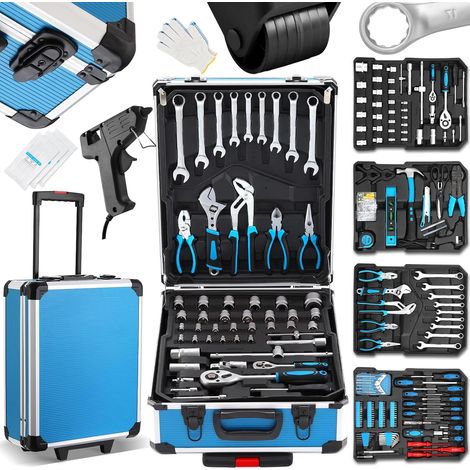 Teeno – Boite à outils 1000 pièces – Caisse en chrome vanadium – Valise aluminium avec poignée télescopique – Mallette roulante pour maison et garage