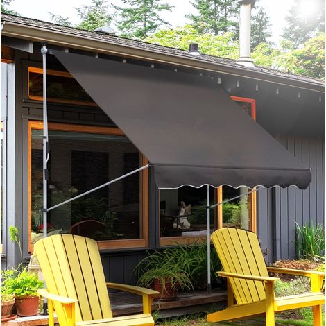 Tenda da sole articolata in alluminio grigio, 200 x 150 cm, altezza regolabile, con manovella, per balcone e terrazzo. (1/5)