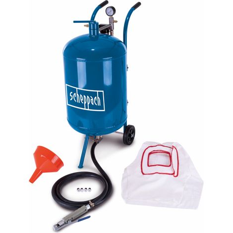 Scheppach Sableuse mobile pneumatique SBT-80 – Cuve 63 L – Sableuse à air comprimé – Pression max 8,6 bar – Tuyau de 2,5 m – Accessoires inclus