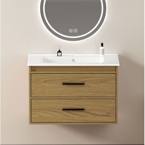 meuble salle bain 75 cm 2 tiroirs chene clair OKMYHOME (1/5)