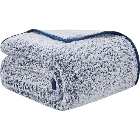 Coperta Sherpa Plaid Divano Soffice Calda Blu Navy 130x150 cm (1/5)