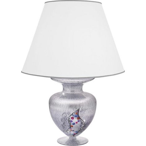 Kolarz ANFORA - Lampe de table Designer Fabric Tapered Shade Chrome - Motif Kiss Silver, 1x E27 (1/2)
