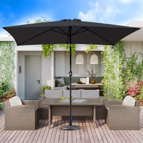 2x3m Garden Parasol Patio Canopy Sun Shade Umbrella Aluminium Crank Tilt Black With Base (1/5)