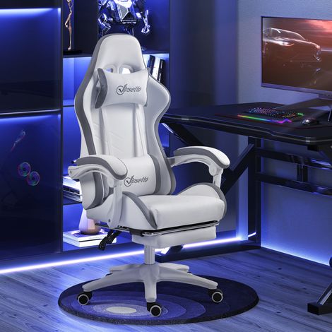Chaise gaming fauteuil gaming ergonomique avec dossier inclinable à 135° et soutien lombaire, 65 x 65 x 121-129 cm blanc (1/5)