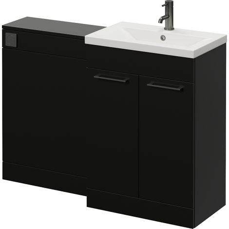 Napoli 390 Cento Matt Black 1200mm 2 Door Vanity Unit Toilet Suite with Glide Basin - 1200mm - Gunmetal Grey 160mm HandleWithout Kingston Toilet Pan