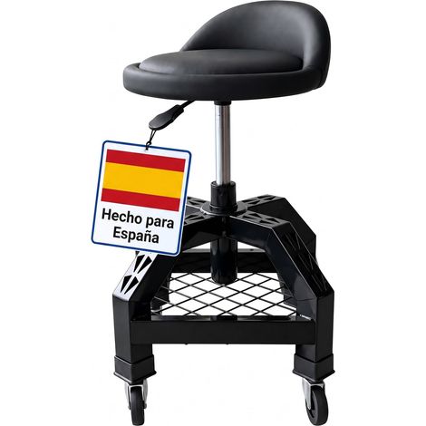 Relaxdays taburete de taller con respaldo, ruedas, regulable, 136 kg, 50x40x40 cm, pistón de gas, metal, negro (1/5)