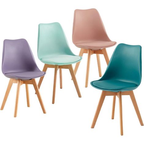4er Set Esszimmerstühle Skandinavisch mit PU-Sitzkissen & Massivholzbeinen, Bunt (1/5)