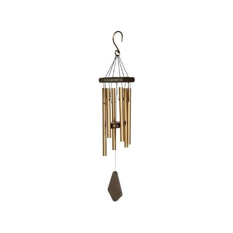 Carillon Éolien Musical de Jardin et Intérieur 6 Tubes Aluminium et Bois Frêne Bronze 60 cm - PANGIVO