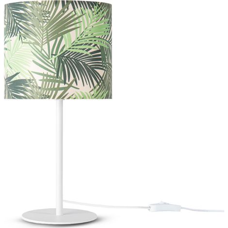 Paco Home Lampada Da Tavolo Scrivania Lampada Da Parete Tessuto E14 Fiori Jungle Lampada da tavolo - Bianca, Design 3 (Ø18 cm)