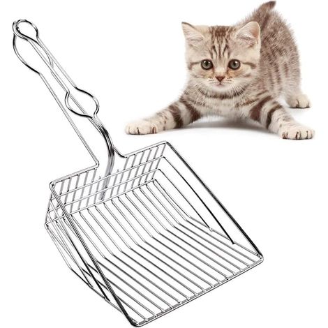 MINKUROW Pala Para Arena Para Gatos, Pala Grande Para Arena Para Gatos, Pala De Metal Para Arena Para Gatos, Pala Duradera Para Arena Para Gatos Fácil De Tamizar, Para Mascotas, Gatos, Perros (Plata)
