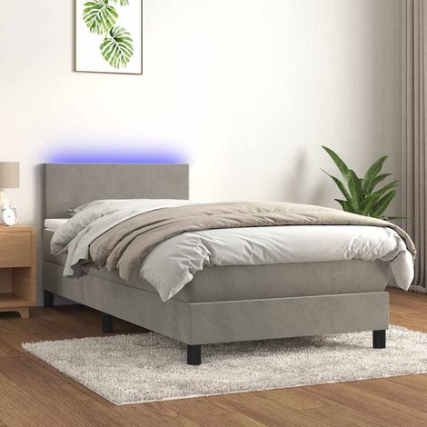 Cama box spring colchón y LED terciopelo gris claro 80x200 cm (1/5)