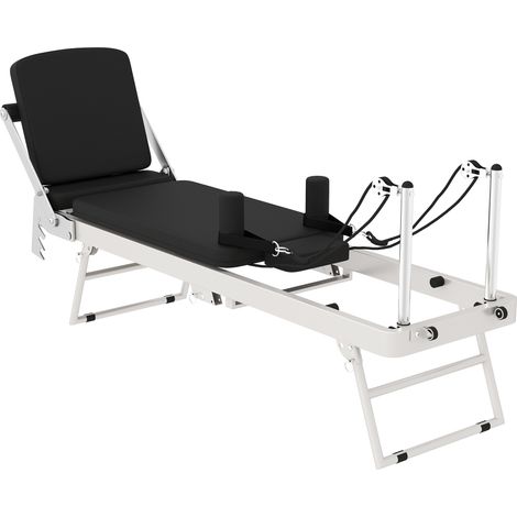 Reformer Pilates Pieghevole 195x56x88 cm con 2 Bande Elastiche in Acciaio e PU Bianco (1/5)
