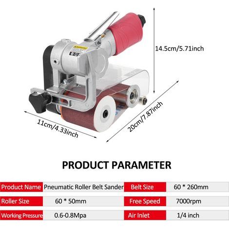 Levigatrice a nastro da 7000 giri/min con impugnatura ad angolo regolabile, rulli pneumatici e 11 opzioni abrasive, adatta per la lucidatura di legno e metallo. (1/5)