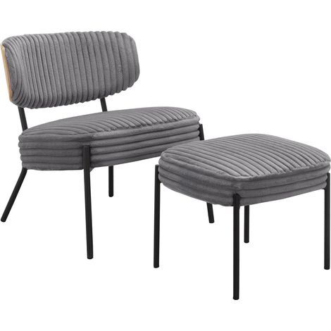 Jerry-Chaise longue avec tabouret en tissu gris (1/5)