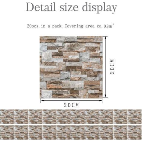 Ccykxa – Adhesivos decorativos para azulejos, 20 unidades – Efecto cuero 3D estilo ladrillo – Impermeables y autoadhesivos – Decoración para baño y cocina – LA020 (1/4)