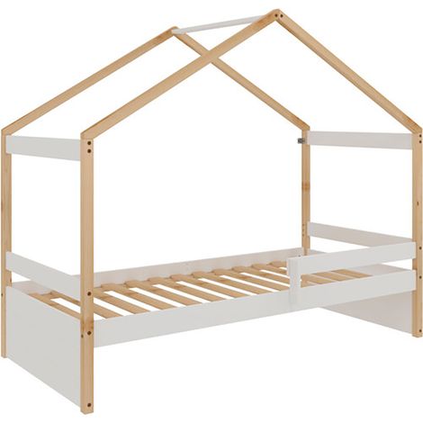 Lit gigogne pour enfant style maison coloris Blanc avec sommier - Longueur 195 x Hauteur 150 x Profondeur 97 cm (1/5)