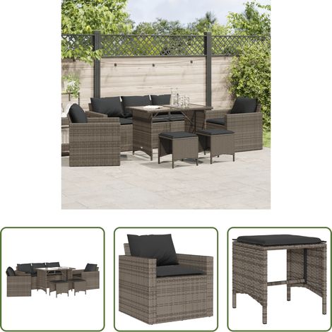 vidaXL Meubles extérieurs - Salon de jardin 6 pcs avec coussins gris résine tressée (1/5)