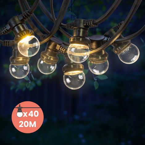 Guirlande lumineuse d'extérieur 20M transparente IP65 – 40 bulbes dimmables E27 – Température de couleur 2700K – Étanche pour décoration (1/5)