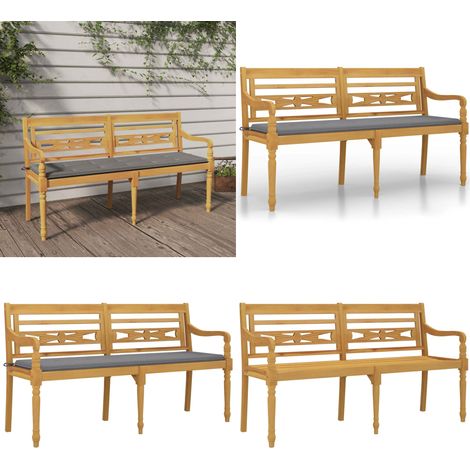 Panchina Batavia con Cuscino Grigio 150 cm Legno Massello Teak - Panchina in legno teak - Cuscino per panchina