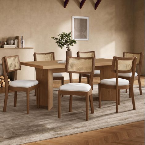 Juego de 2 sillas de comedor 58x50x88 cm madera marrón y respaldo de ratán - MEUBLIV (1/5)