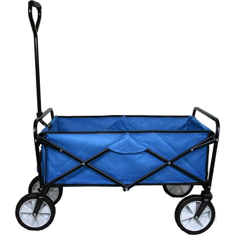 Carrello da Giardino Pieghevole per Giardinaggio Capacità 70kg con Fodera Impermeabile Trasporto Piante e Attrezzi Ruote per Tutti i Terreni - Blu (1/4)