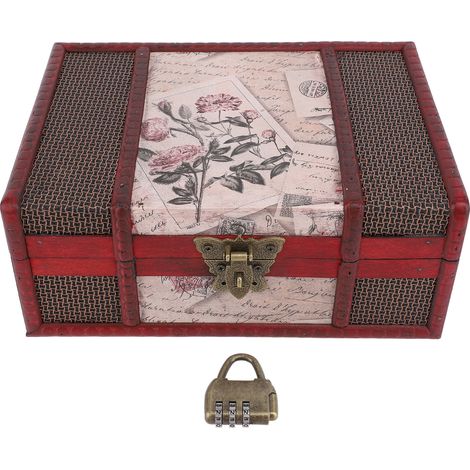 Boîte de rangement de bureau avec serrure, style vintage, en bois, pour livres, bijoux, cosmétiques, accessoires photo, 23 x 16 x 9,5 cm (1/5)