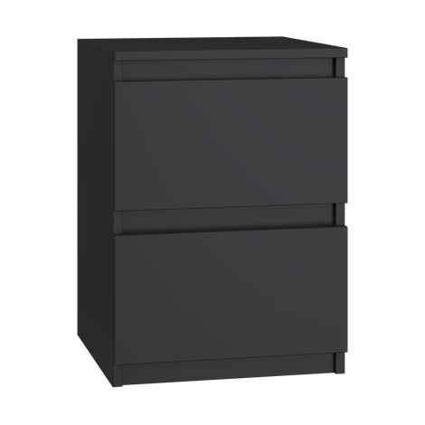 Topeshop – Table de chevet moderne 2 tiroirs – Finition haute qualité – Design minimaliste – Couleur noire – Série Malwa (1/4)