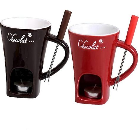 Pot à chocolat, tasse à fondre, mug à fondue, pot en céramique, chauffe-chocolat avec bougie chauffe-plat (1/5)