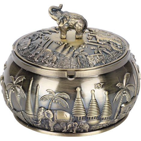 Cendrier Vintage avec Couvercle Anti-Vent en Alliage de Zinc Métal Décoratif Unique pour Maison Cadeau Artisanal (1/5)