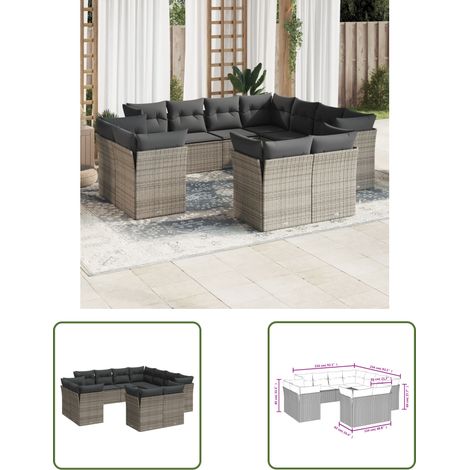 The Living Store 11-tlg. Garten-Sofagarnitur mit Kissen Grau Poly Rattan - Gartensofas - Outdoor Möbel - Lounge Set - Rattan Sofa - Gartenlounge (1/3)