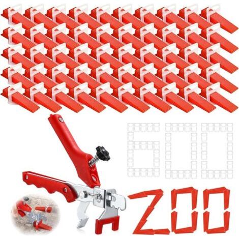Kit per livellare le piastrelle, 600 cunei autolivellanti da 2 mm + 200 cunei riutilizzabili, 1 pinza, 1 coltello a uncino, sistema di livellamento per dilettanti e professionisti