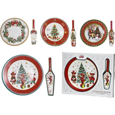 TRADE SHOP - Set Piatto Rotondo + Paletta Coordinata Di Natale In Ceramica Decorativa ø27cm 4 Modelli - (1/5)