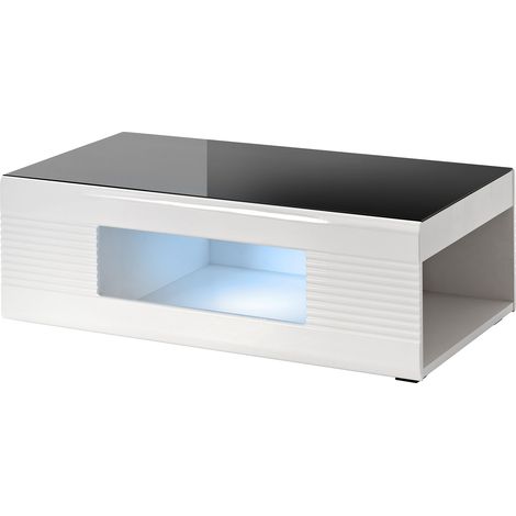 Dusine – Table basse fixe illuminée LED – Blanc laqué et verre trempé noir – Longueur 120 cm, Largeur 64 cm, Hauteur 40 cm – Fabrication européenne (1/3)