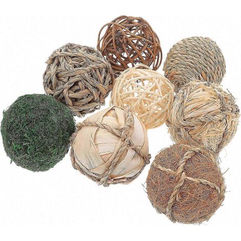 Boule en rotin tressé naturel, lot de 8 pièces pour décoration de vase, centre de table, maison, salon, chambre, bureau, ornement rustique unique. (1/5)