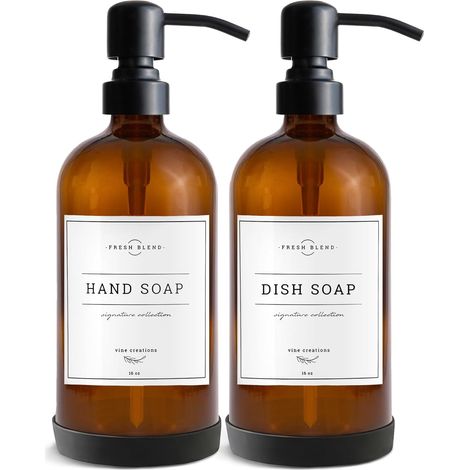Lot de 2 distributeurs en verre ambré épais avec pompe inox, style moderne/vintage, accessoires salle de bain ou cuisine