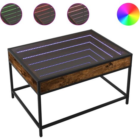 Tavolino da salotto dal design moderno con LED 70 x 50 x 41 cm in legno ingegnerizzato marrone, vetro e metallo DEC037453