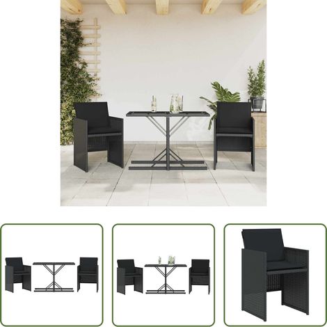 vidaXL Mobilier extérieur - Ensemble de bistro 3 pcs avec coussins noir résine tressée (1/5)