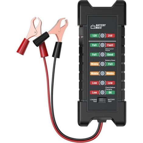 Testeur de charge de batterie Testeur de batterie prend en charge 1 2V / 24V Testeur de batterie État de l'alternateur Vérifier les outils de chargeur de la batterie de voitures(Clip Style) (1/5)