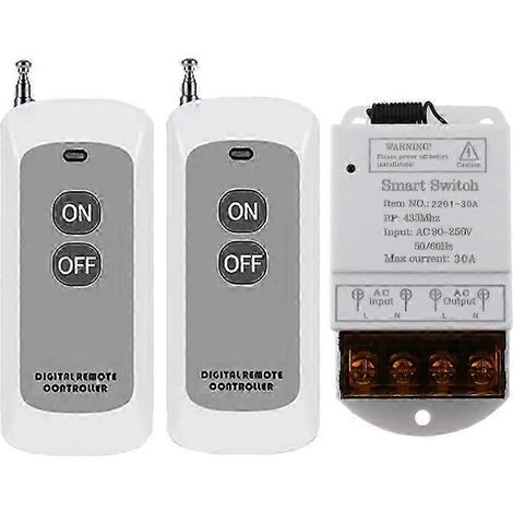 Interrupteur sans fil 433 MHz, compatible avec les systèmes de sécurité des pompes, 110 V/120 V/220 V CA, 30 A, relais RF monocanal et télécommande RF. WHBYV (1/4)